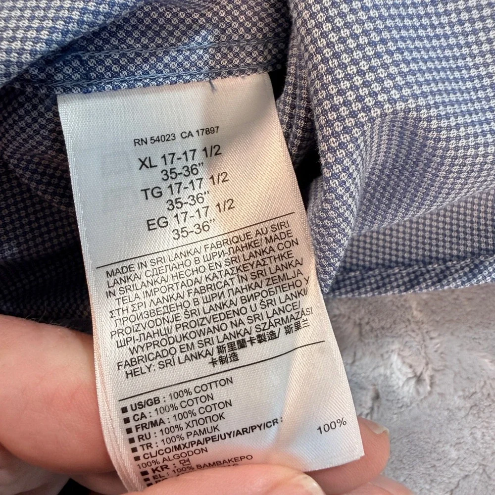 Banana Republic Non Iron Classic Fit XL Dress Shirt Blue Micro Dot Button Down‎